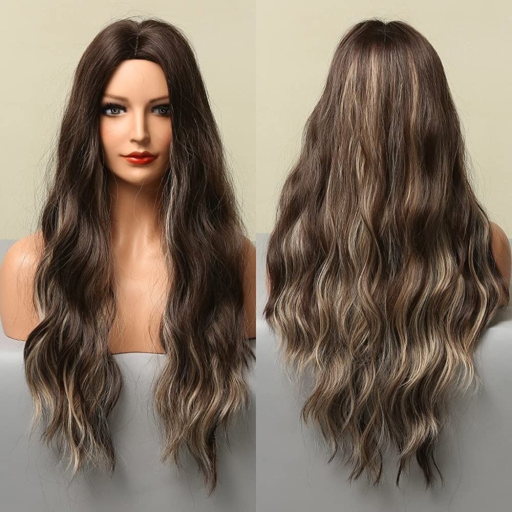 Brown Highlight Long Curly Wig